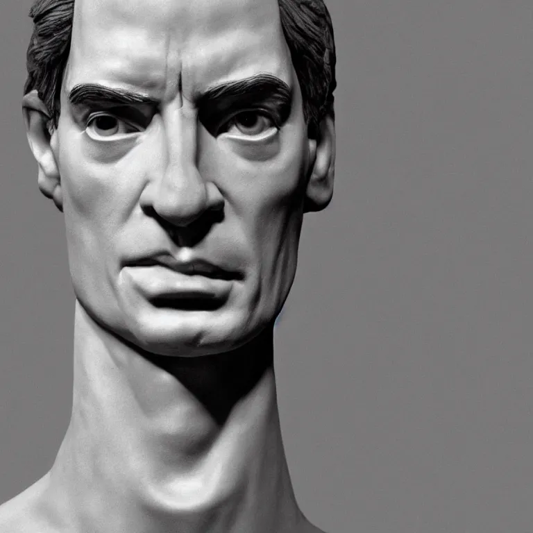 Prompt: studio photograph of hyperrealistic accurate portrait sculpture of young timothy dalton, beautiful symmetrical!! face accurate face detailed face realistic proportions, made of asphalt on a pedestal by ron mueck and matthew barney and greg rutkowski, hyperrealism cinematic lighting shocking detail 8 k