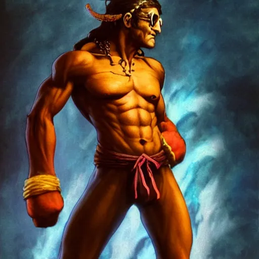 Image similar to john lennon as dhalsim street fighter, ultra realistic, concept art, intricate details, highly detailed, photorealistic, octane render, 8 k, unreal engine, art by frank frazetta, simon bisley, brom