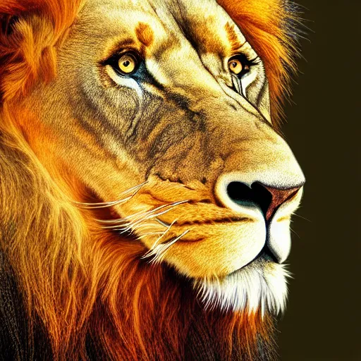 Image similar to 2 d lion, high detail, digital art, sideview, detailed face, ultra hd, sharp focus, vivid colors