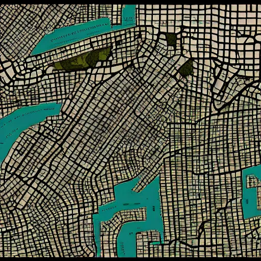 Image similar to gta map of a supermarker of new york, after a war, top down perspecrive