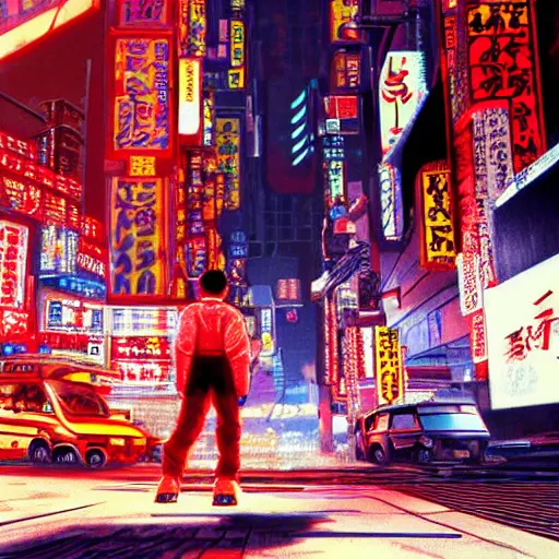 Prompt: ultra realist soft painting render of Kaneda in neo tokyo world, symmetry accurate features, very intricate details, volumetric lighting