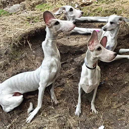 Prompt: Whippets canisters found among shamanic grave goods