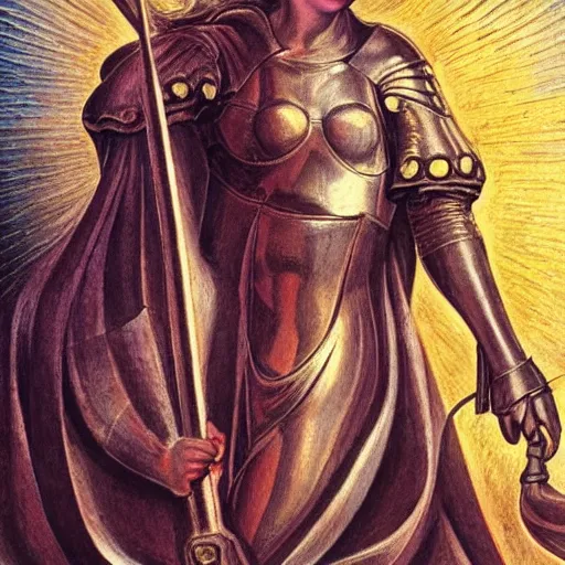 Prompt: beautiful virtuous jeanne d'arc in the style of william blake, terese nielsen,