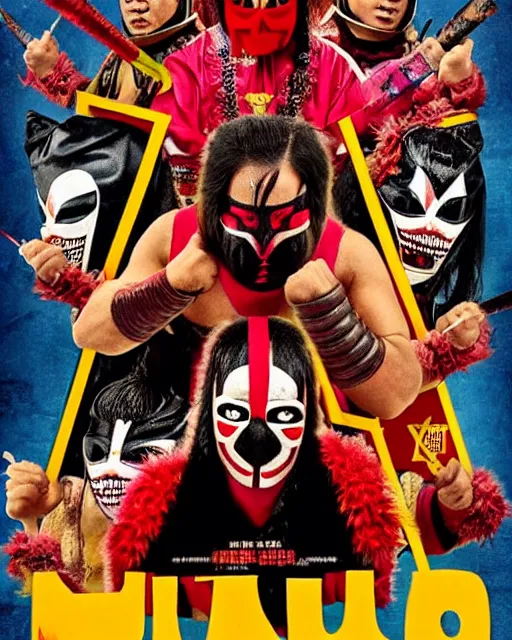 Image similar to movie poster for a lucha - libre themed wuxia film directed by wes anderson