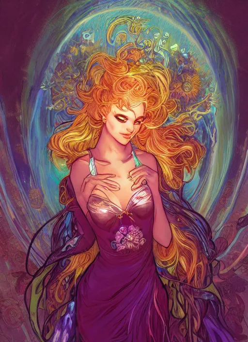 Image similar to Lightning Sorceress, ambient lighting, 4k, josephine wall, alphonse mucha, lois van baarle, ilya kuvshinov, rossdraws, artstation