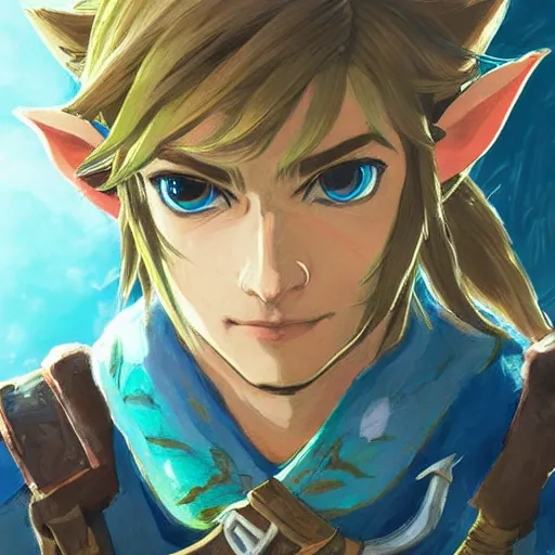 Image similar to a portrait of link from zelda breath of the wild, beautiful, sharp focus, illustration, very beautiful, by wlop and ayami kojima