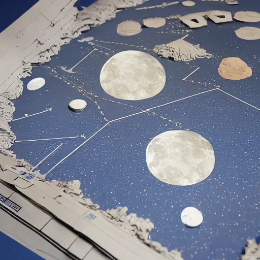 Image similar to paper diorama of the Apollo moon landing , realistic, intricate detail