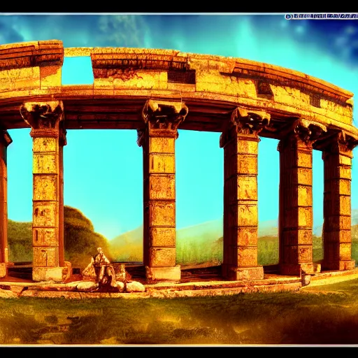 Image similar to ancient roman structure, epic retrowave art, trending on art station