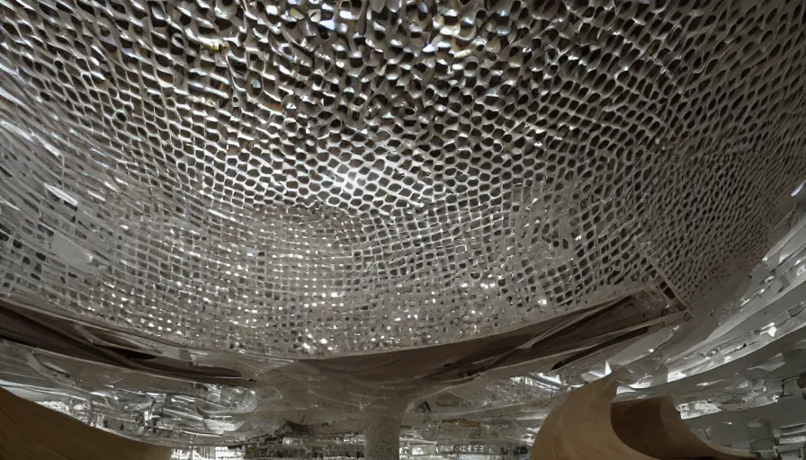 Image similar to neofuturistic beehive, interior photograph