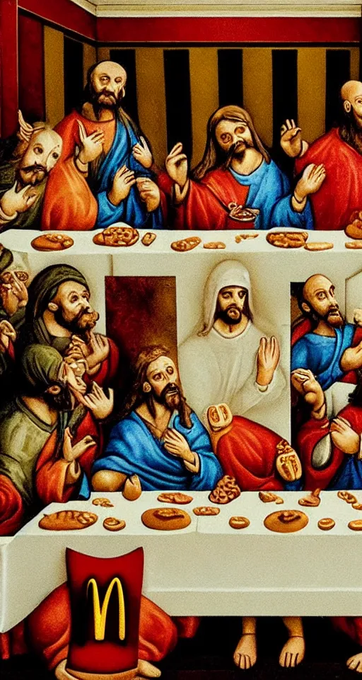 Image similar to the last supper at mcdonalds