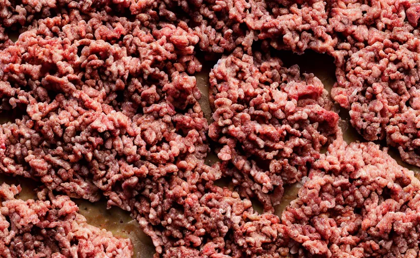 Prompt: a pile of ground beef, outdoors, product photography