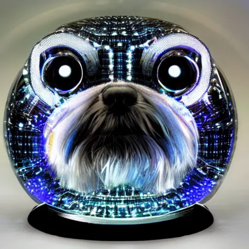 Image similar to Metal Robot Shihtzu, OLED Eyes, Gears, blue lights