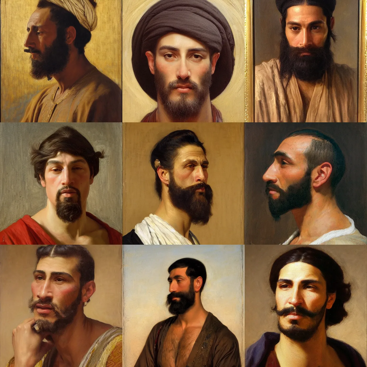 Prompt: orientalism face portrait of extremely masculine handsome man big chin jawline by Edwin Longsden Long and Theodore Ralli and Nasreddine Dinet and Adam Styka, masterful intricate art. Oil on canvas, excellent lighting, high detail 8k