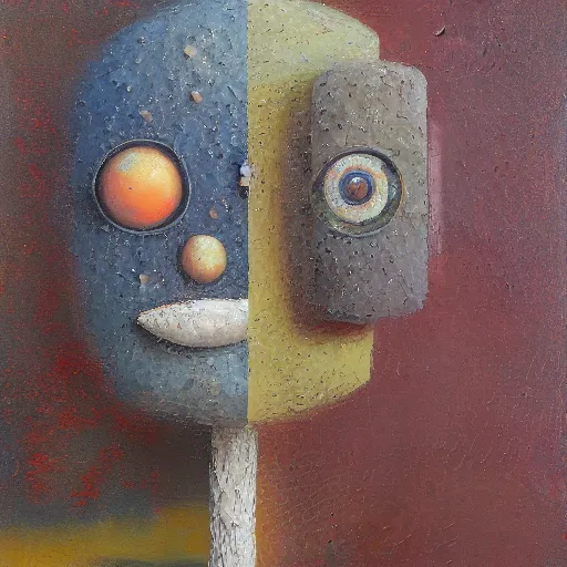 Image similar to a detailed impasto painting by shaun tan and sue williams of an abstract forgotten sculpture by the caretaker and ivan seal