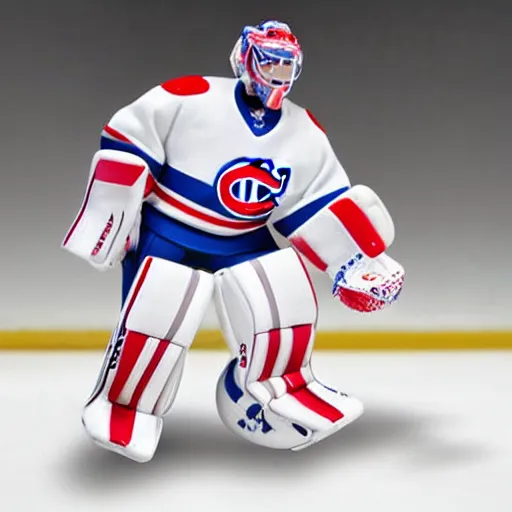 Image similar to high quality portrait flat matte painting of cute Carey Price Goaltender in the style of nendoroid and manga NARUTO, number 31 on jersey, Carey Price Goaltender, An anime Nendoroid of Carey Price, goalie Carey Price, number 31!!!!!, full ice hockey goalie gear, Montreal Habs Canadiens figurine, detailed product photo, flat anime style, thick painting, medium close-up