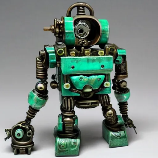 Prompt: steampunk robot, Korean jade carving