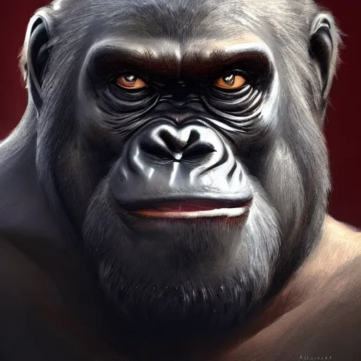 Image similar to high fantasy character portrait of Winston the gorilla character from Overwatch, intricate, wild, highly detailed, digital painting, artstation, upper body, concept art, smooth, sharp focus, illustration, art by artgerm and greg rutkowski and alphonse mucha