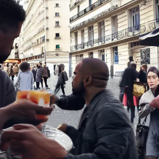 Image similar to people in paris eating kanye west, realistic, 4 k, hdr.