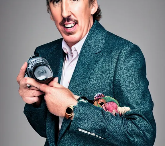 Image similar to a promotional studio photograph of Steve Coogan as Alan Partridge; f/1.4; 90mm