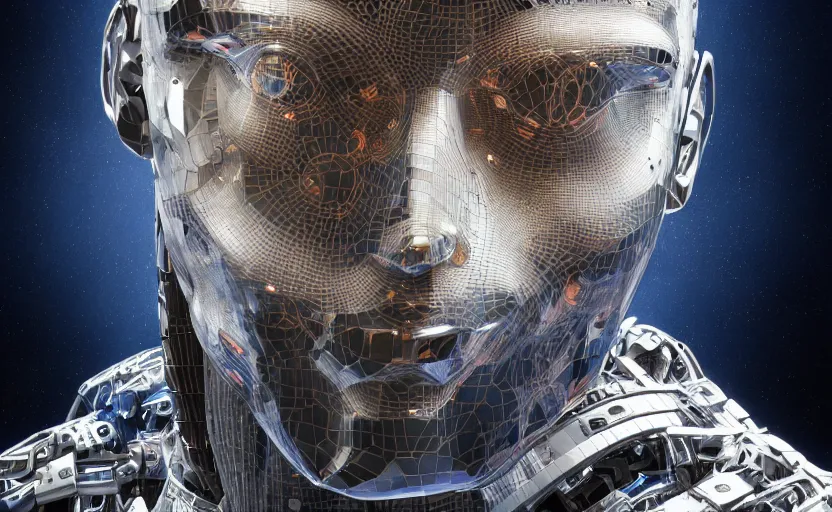 Prompt: hyperrealistic mixed media portrait of humanoid roboter forward angle, stunning 3d render inspired art by P. Craig Russell and Barry Windsor-Smith + perfect facial symmetry + dim volumetric lighting, 8k octane beautifully detailed render, post-processing, extremely hyperdetailed, intricate complexity, epic composition, grim yet sparkling atmosphere, cinematic lighting + masterpiece, trending on artstation