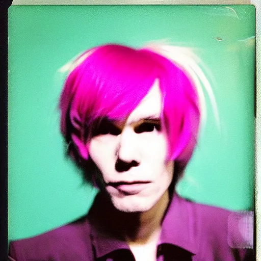 Image similar to Polaroid Portrait of Andy Warhol doing anime cosplay, taken in the 1970s, photo taken on a 1970s polaroid camera, grainy, real life, hyperrealistic, ultra realistic, realistic, highly detailed, epic, HD quality, 8k resolution, body and headshot, film still, front facing, front view, headshot and bodyshot, detailed face, very detailed face