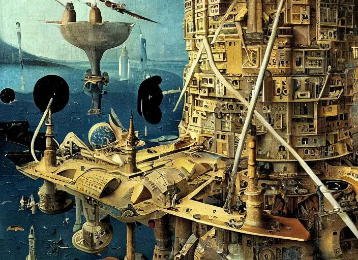 Image similar to an intricately detailed scene from a sci-fi movie by Hieronymus Bosch, Wes Anderson and Syd Mead