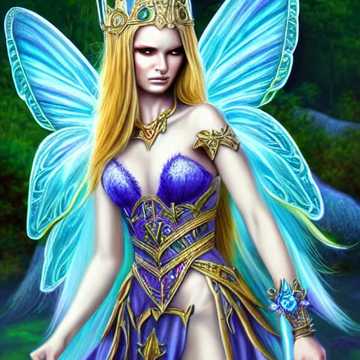 Prompt: adult fairy warrior queen, highly detailed, 4 k, hdr, illustrated by anne stokes