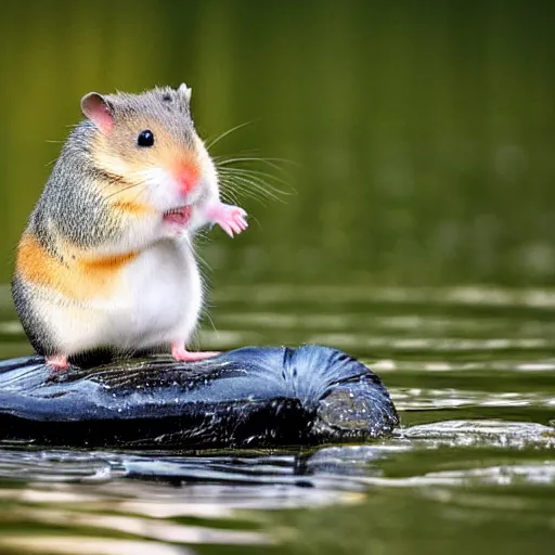 Image similar to a hamster riding a duck, wildlife photography-g