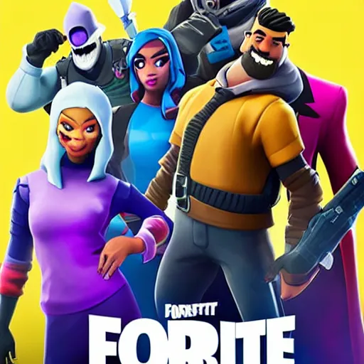 Prompt: fornite beautiful new original promo poster for a new season with new characters and places