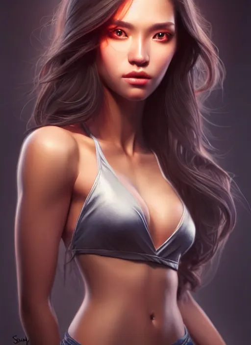 Image similar to a gorgeous female with long ashy hair in the style of stefan kostic, realistic, full body shot, wide angle, sharp focus, 8 k high definition, insanely detailed, intricate, elegant, art by stanley lau and artgerm, floating embers