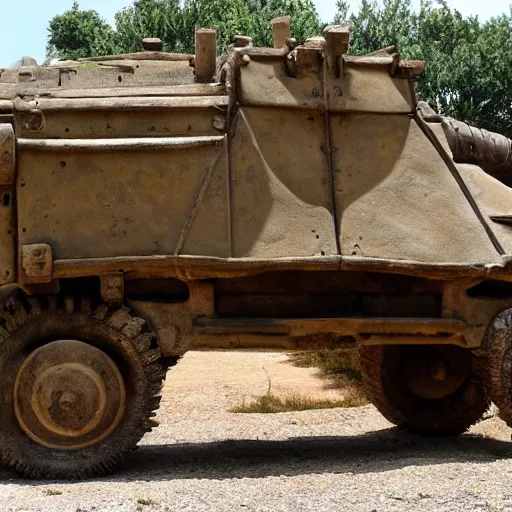 Prompt: an ancient armoured personnel carrier belonging to the Roman Empire