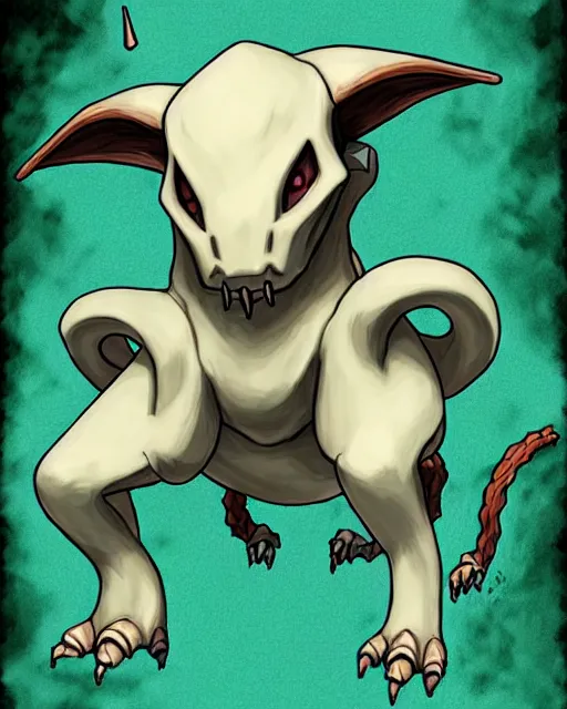 Image similar to Cubone mixed with a Wendingo from lovecraft picture in the style of and Greasley, Laurie and ross tran