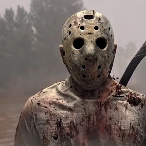 Image similar to jason voorhees in the walking dead 4 k detailed super realistic