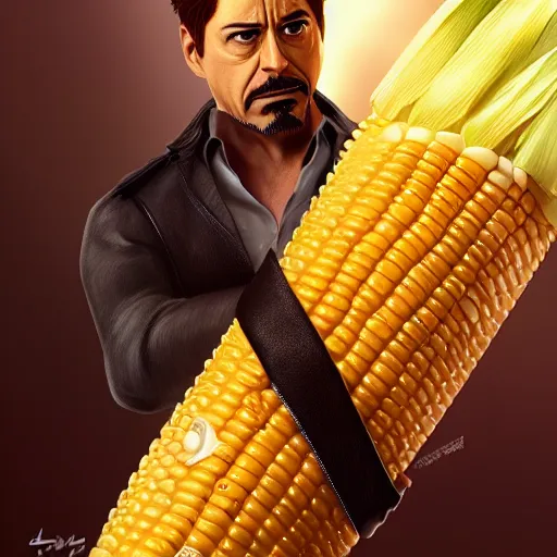 Prompt: tony stark is corn on the cob, hyperdetailed, artstation, cgsociety, 8 k