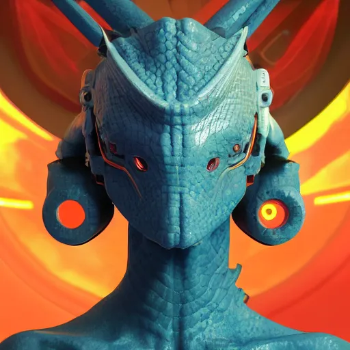 Prompt: attractive lizard cyberpunk rocket captain, as seen on artgerm, octane render, in the style of alphonse mucha, ultra realistic, highly detailed, 8 k