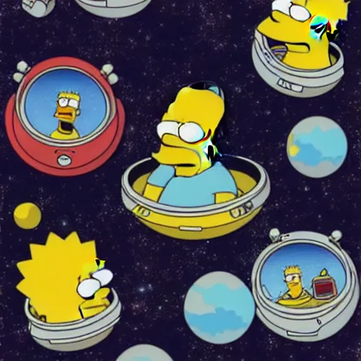 Prompt: The Simpsons as Space Explorers, digital art