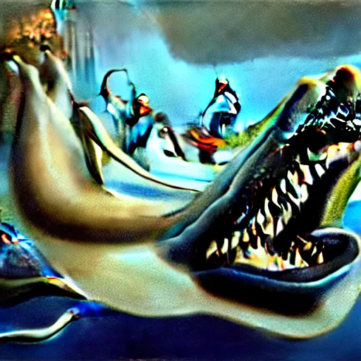 Image similar to sharks in the persistence of memory of salvador dali