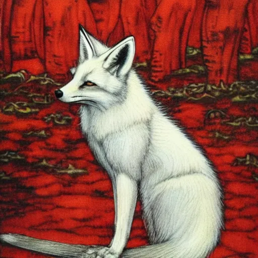 Prompt: Futusitic white fox in the style of Chie Yoshii