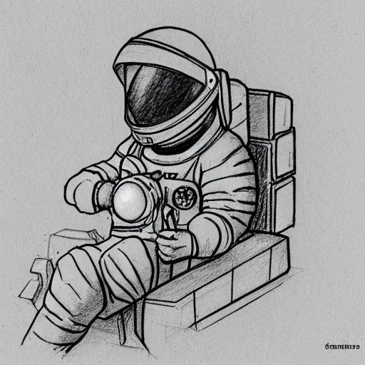 Prompt: Medium shot of an astronaut relaxing in space, minimalistic, pencil sketch, line art, coloured pencil sketch,