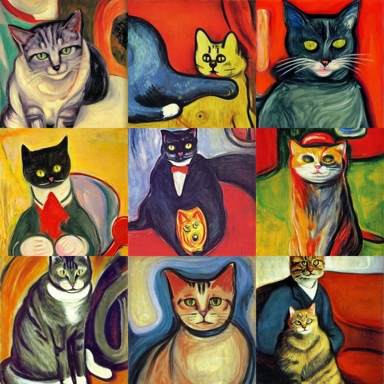 Prompt: Cat Mario oil canvas painting by Edvard Munch