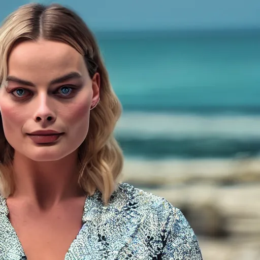 Image similar to margot robbie wearing makeup, 8k resolution