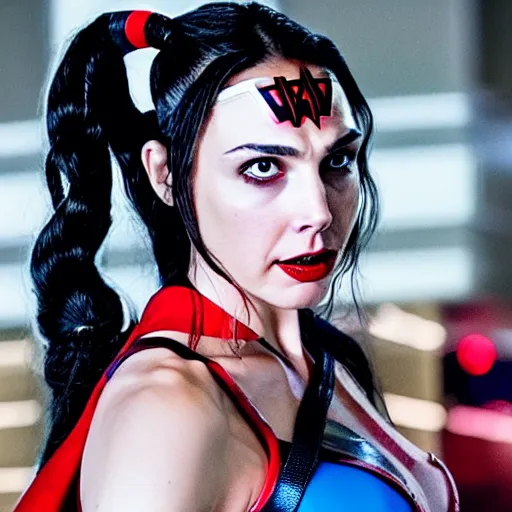 Image similar to A still of Gal Gadot as Harley Quinn