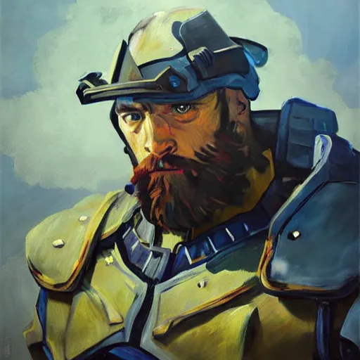 Prompt: greg manchess portrait painting of armored van gogh as overwatch character, medium shot, asymmetrical, profile picture, organic painting, sunny day, matte painting, bold shapes, hard edges, street art, trending on artstation, by huang guangjian, gil elvgren, ruan jia, randy vargas, greg rutkowski