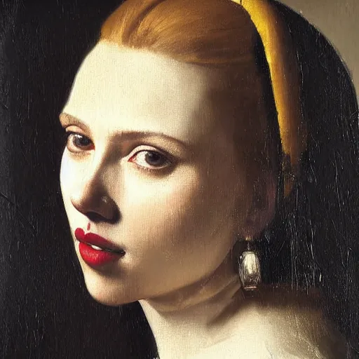 Image similar to A portrait of Scarlett Johansson painted by Johannes Vermeer