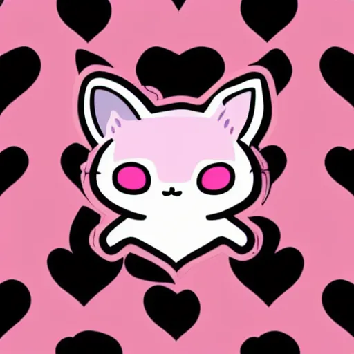 Prompt: a pink skeleton cat surrounded by hearts, pastel, sticker, colorful, vector art, clean,