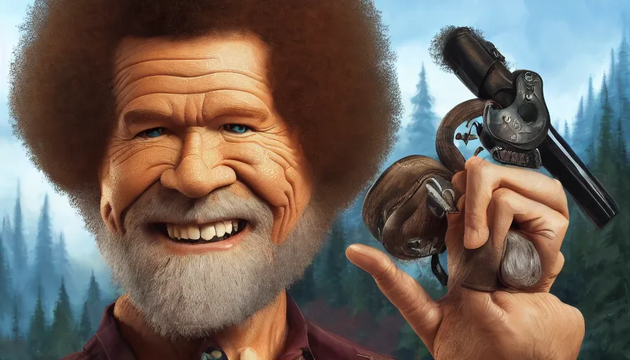 Prompt: Bob Ross is GigaChad, hyperdetailed, artstation, cgsociety, 8k