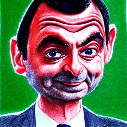 Image similar to mr bean drawn by a five year old, crayon