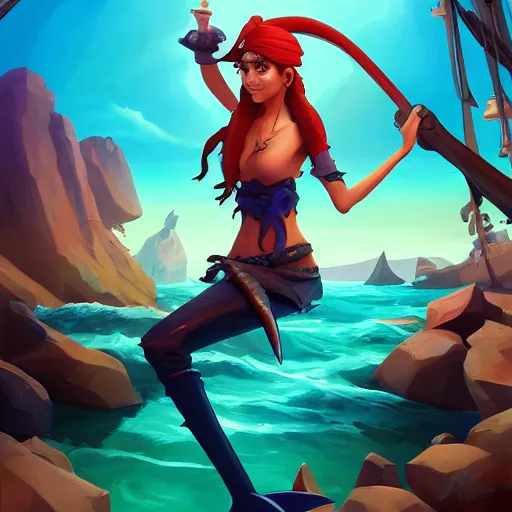 Image similar to jack the pirate mermaid on sea of thieves game avatar hero, behance hd by jesper ejsing, by rhads, makoto shinkai and lois van baarle, ilya kuvshinov, rossdraws global illumination