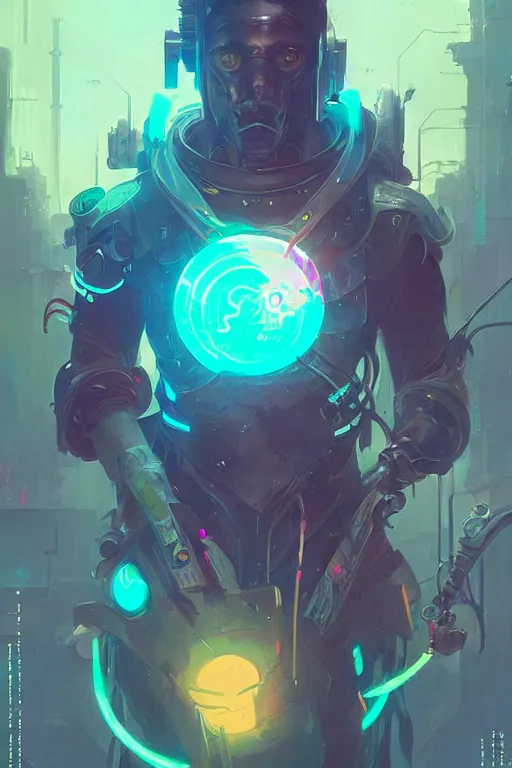 Image similar to lucian from league of legends fisherman cyberpunk futuristic neon. decorated with traditional japanese ornaments by ismail inceoglu dragan bibin rossdraws peter mohrbacher