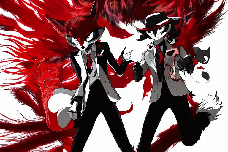 Image similar to a furry tan male fox on a persona 5 : royal ( by atlus ) video game splash screen, a furry male sandcolored tan fox fursona ( has hair ), persona 5 phantom thief style